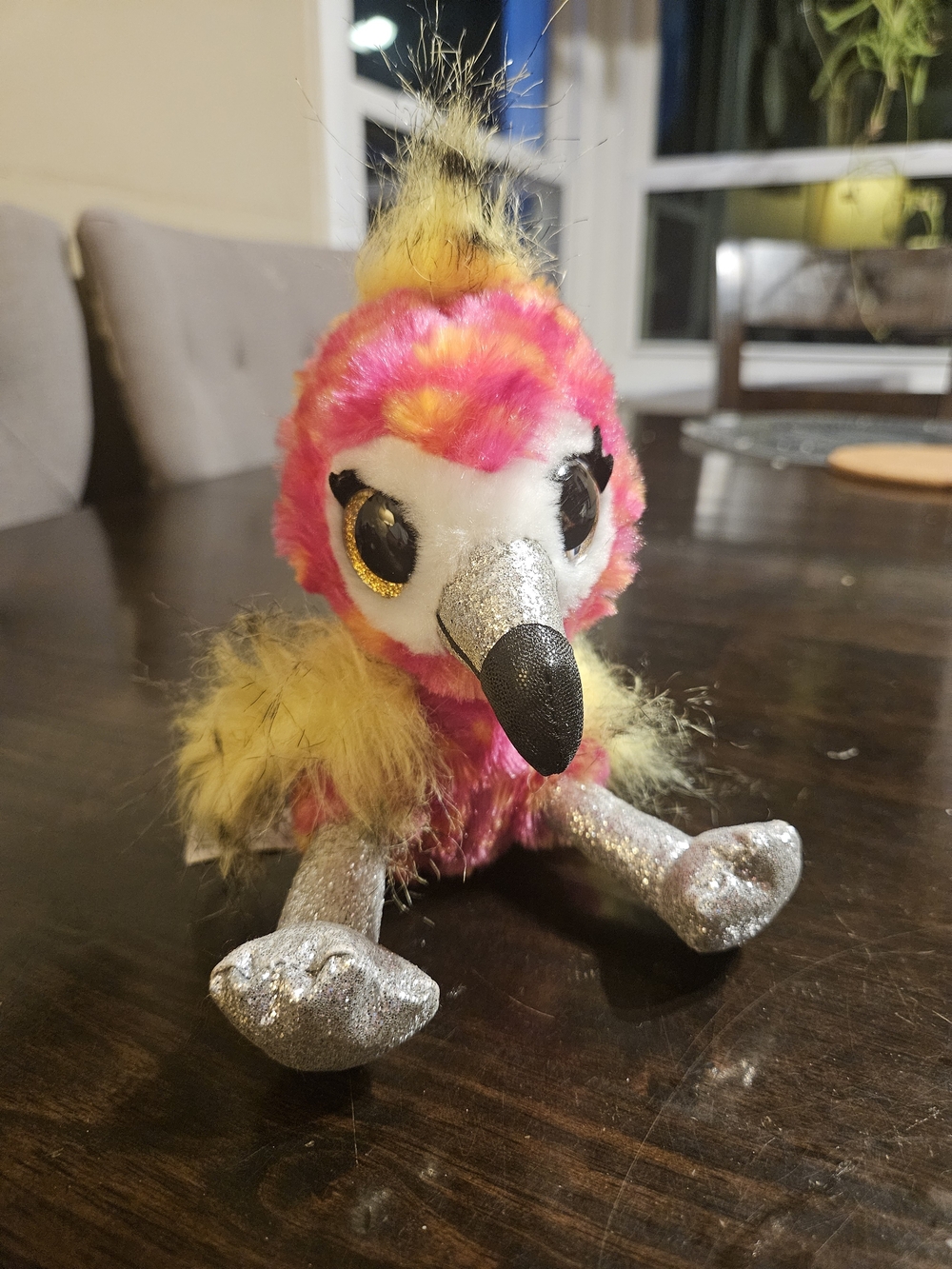 Plush Colorful Flamingo - Pink and Yellow Sparkle Design